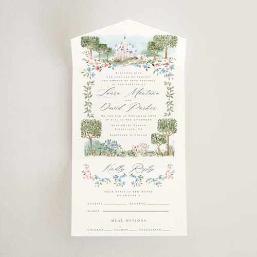 This is a spring all in one wedding invitations with standard by Petra Kern called disney's once upon in a dream printing on strathmore in all-in-one