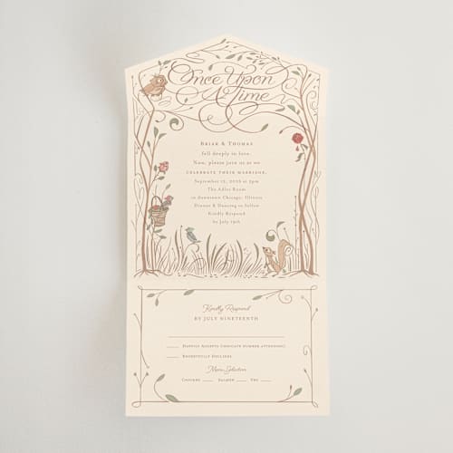 This is a autumn all in one wedding invitations with standard by Morgan Ramberg called disney storybook printing on strathmore in all-in-one