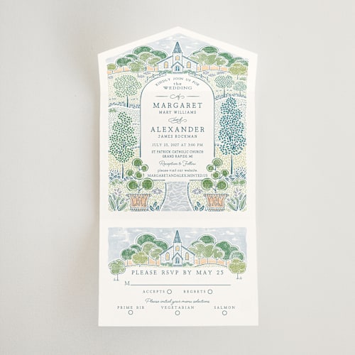 This is a meadow all in one wedding invitations with standard by Paper Sun Studio called going to the chapel printing on strathmore in all-in-one