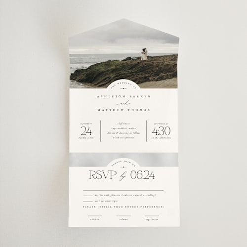 This is a cloud all in one wedding invitations with standard by Heather Schertzer called panoramic printing on strathmore in all-in-one
