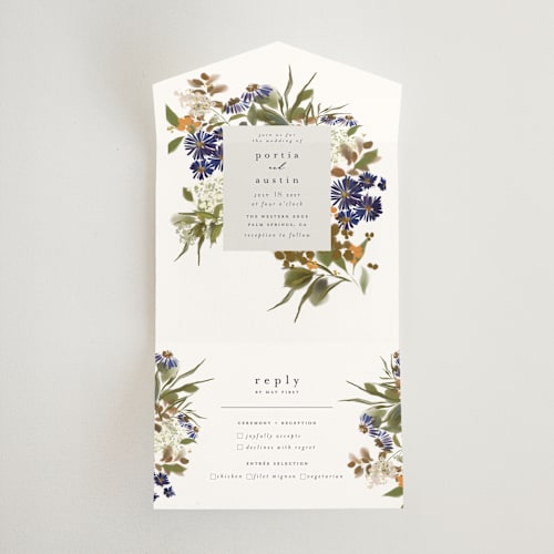 This is a fall all in one wedding invitations with standard by Grace Kreinbrink called pressed garden printing on strathmore in all-in-one