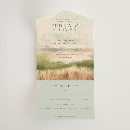 This is a meadow all in one wedding invitations with standard by Holly Whitcomb called bluestem fields printing on strathmore in all-in-one