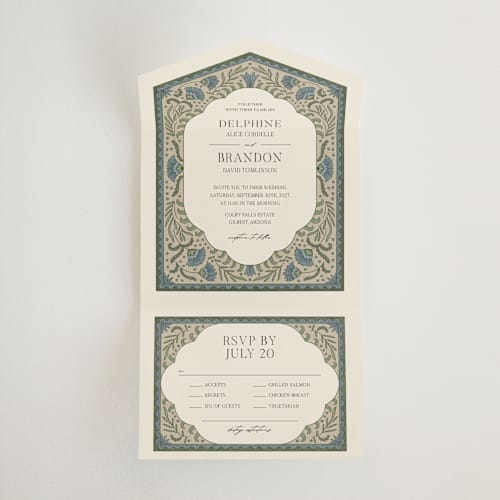 This is a robin's egg all in one wedding invitations with standard by Jen Owens called century printing on strathmore in all-in-one