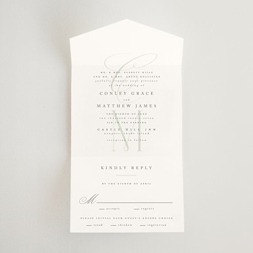 This is a leaf all in one wedding invitations with standard by Kristie Kern called conley printing on strathmore in all-in-one