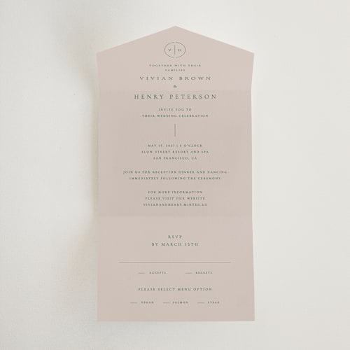 This is a vineyard all in one wedding invitations with standard by Sumak Studio called wellness printing on strathmore in all-in-one