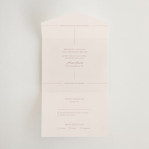 This is a romance all in one wedding invitations with standard by Kristin Oliversen called together printing on strathmore in all-in-one