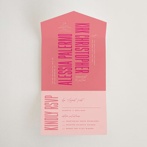 This is a fruit punch all in one wedding invitations with standard by Ashley DeMeyere called pop romance printing on strathmore in all-in-one