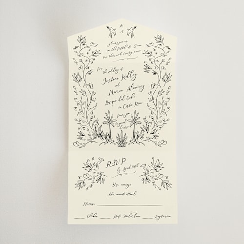 This is a ivory all in one wedding invitations with standard by Ani Somi called sundaland gardens printing on strathmore in all-in-one
