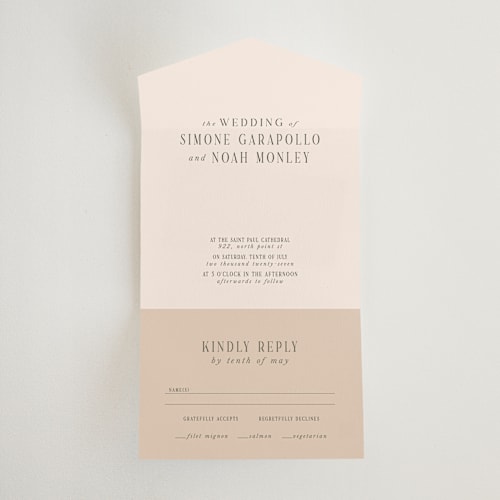 This is a blush all in one wedding invitations with standard by Pati Cascino called fero printing on strathmore in all-in-one