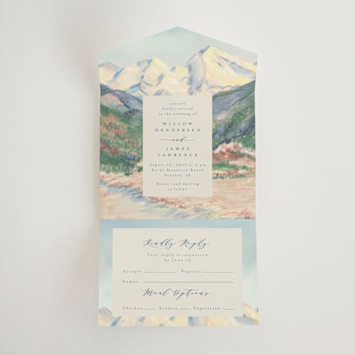 This is a summer all in one wedding invitations with standard by Petra Kern called the valley printing on strathmore in all-in-one