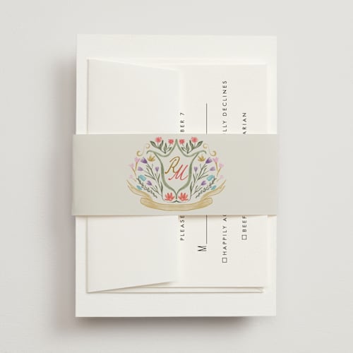 This is a sunset belly bands with standard by Maja Cunningham called chantilly printing on signature text in belly band