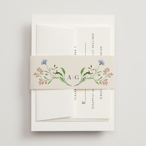 This is a elder flower belly bands with standard by Sarah Knight called wild meadow printing on signature text in belly band