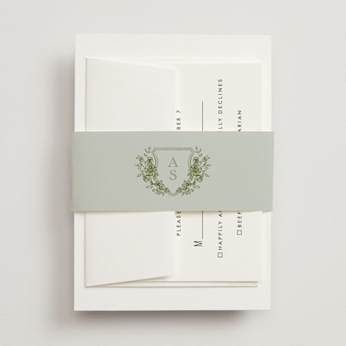 This is a moss belly bands with standard by Cass Loh called watercolor flowers crest printing on signature text in belly band