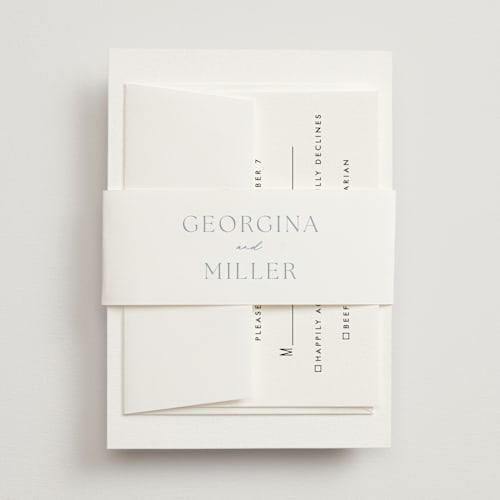 This is a dusty blue belly bands with standard by Stacey Meacham called modern air printing on signature text in belly band