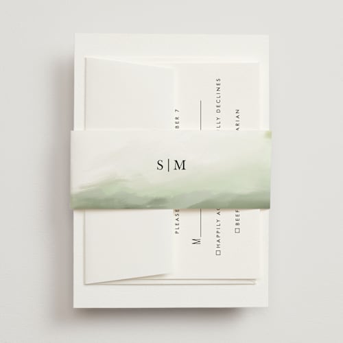 This is a moss belly bands with standard by Hannah Williams called hillside printing on signature text in belly band