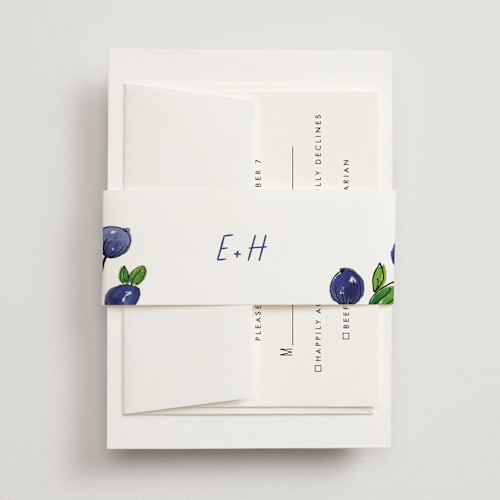 This is a cornflower belly bands with standard by Mere Paper called blue bells printing on signature text in belly band