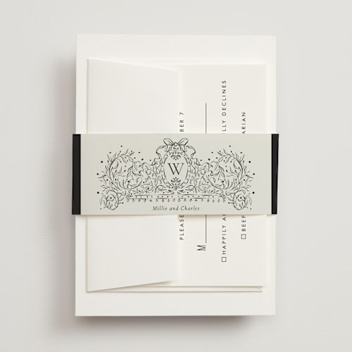 This is a latte belly bands with standard by Jackie Crawford called ornate sketched frame printing on signature text in belly band