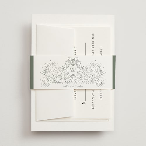 This is a forest belly bands with standard by Jackie Crawford called ornate sketched frame printing on signature text in belly band