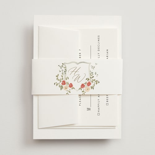 This is a pomegranate belly bands with standard by Everett Paper Goods called roses crest printing on signature text in belly band