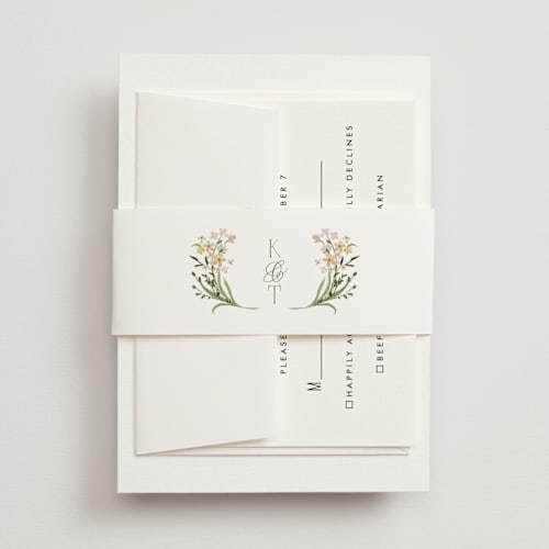 This is a olive belly bands with standard by Jennifer Wick called delicate buds printing on signature text in belly band