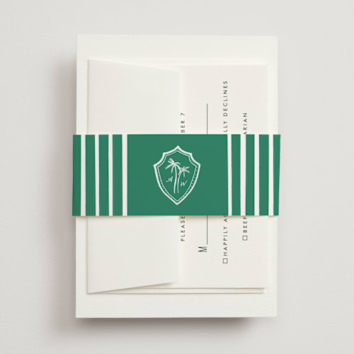 This is a palm belly bands with standard by Erika Firm called palm tree crest printing on signature text in belly band