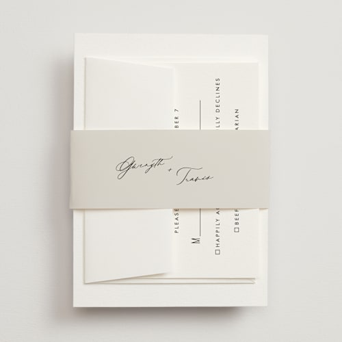 This is a ivory belly bands with standard by Carolyn Nicks called kinkaid printing on signature text in belly band