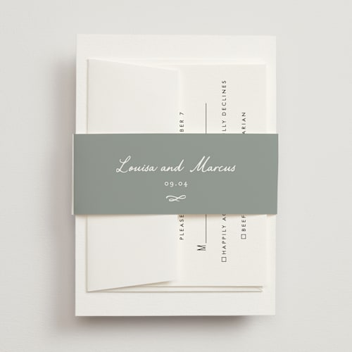 This is a sage belly bands with standard by Sara Hicks Malone called signature monogram printing on signature text in belly band