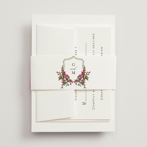 This is a peony belly bands with standard by Susan Moyal called romantic florals printing on signature text in belly band