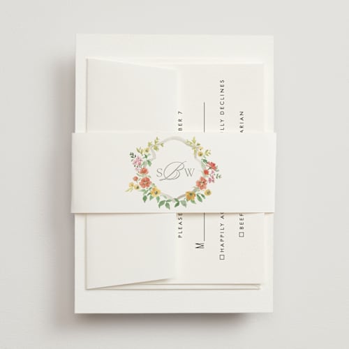 This is a hibiscus belly bands with standard by Everett Paper Goods called chelsea printing on signature text in belly band