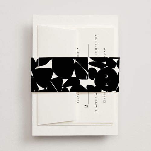 This is a tuxedo belly bands with standard by Kate Ahn called paire printing on signature text in belly band
