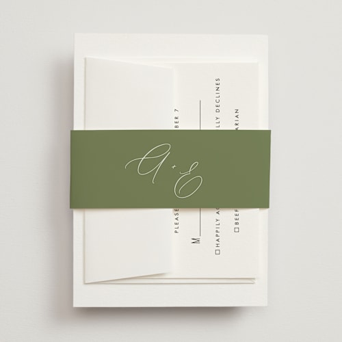 This is a olive belly bands with standard by Kristie Kern called amelia printing on signature text in belly band