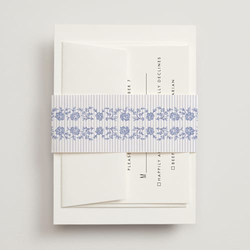 This is a cerulean belly bands with standard by Jenna Holcomb called embroidered printing on signature text in belly band