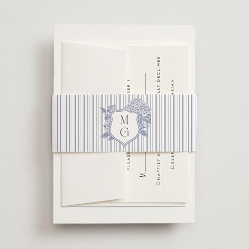 This is a periwinkle belly bands with standard by Jenna Holcomb called southern charm toile printing on signature text in belly band