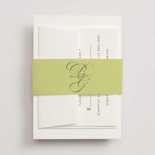 This is a chartreuse belly bands with standard by Everett Paper Goods called carlyle printing on signature text in belly band