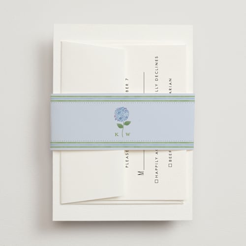 This is a coastal belly bands with standard by Madhvi Samimi called hydrangea vines printing on signature text in belly band