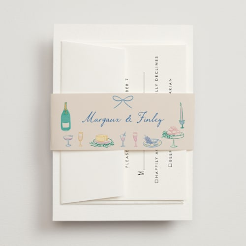 This is a pastel belly bands with standard by Elly called dining printing on signature text in belly band