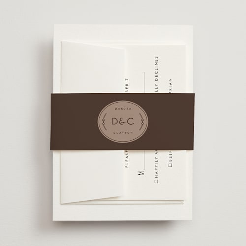 This is a leather belly bands with standard by Jenna Holcomb called mountain ranch toile printing on signature text in belly band