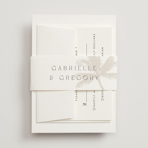 This is a ecru belly bands with standard by AK Graphics called palm printing on signature text in belly band