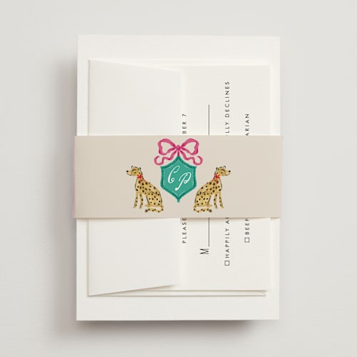 This is a peony belly bands with standard by Jackie Crawford called whimsical hand illustrated crest printing on signature text in belly band