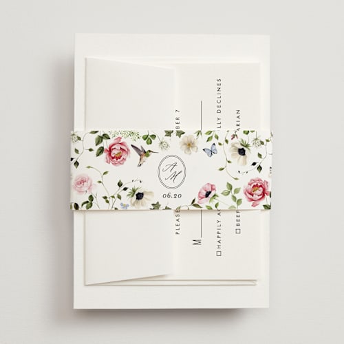 This is a peony belly bands with standard by Sarah Knight called ornate printing on signature text in belly band