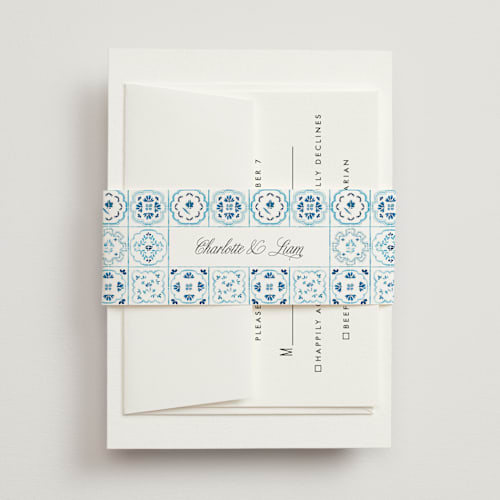 This is a cerulean belly bands with standard by Itsy Belle Studio called almafi printing on signature text in belly band