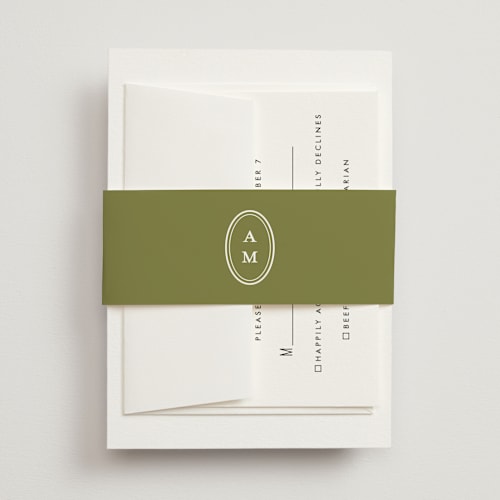 This is a olive belly bands with standard by Ellen Schlegelmilch called museo printing on signature text in belly band