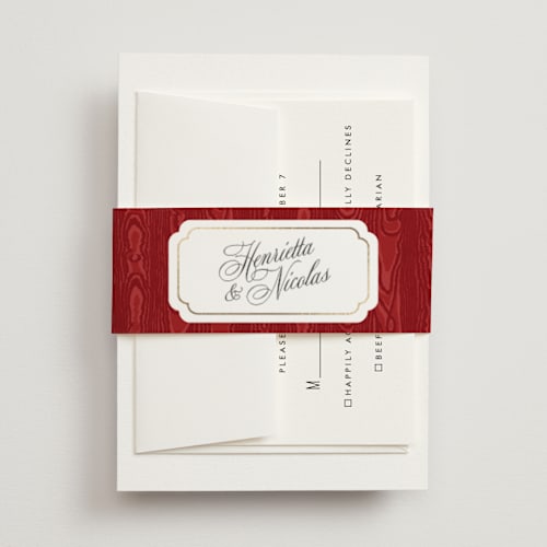 This is a crimson belly bands with foil pressed by Studio Suku called moiré printing on signature text in belly band