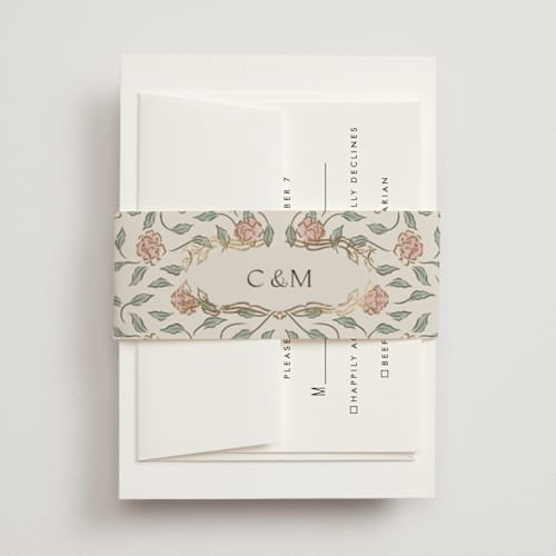 This is a blush meadow belly bands with foil pressed by Grae called dancing in the garden printing on signature text in belly band