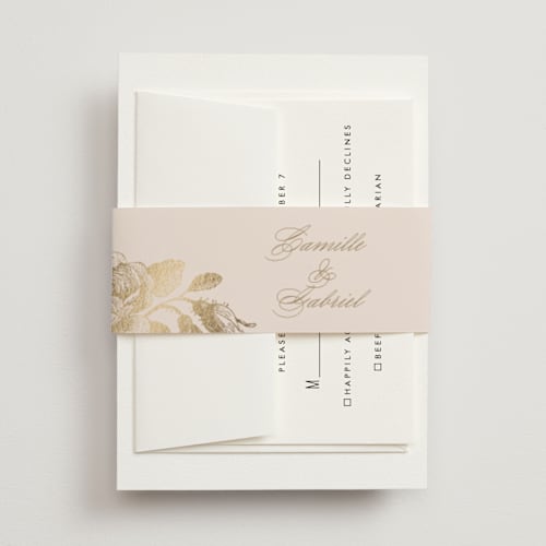 This is a petal belly bands with foil pressed by Design Lotus called idyllic printing on signature text in belly band