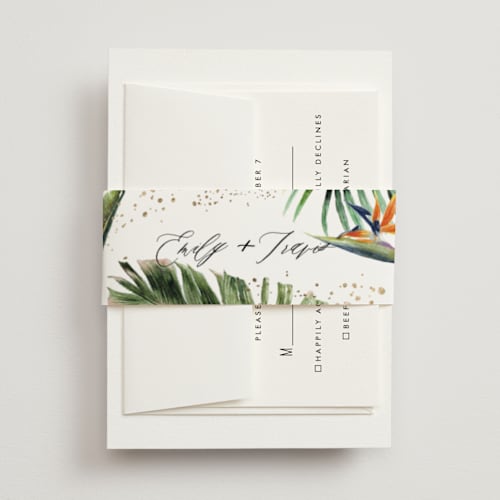 This is a tropical belly bands with foil pressed by Elly called our paradise printing on signature text in belly band