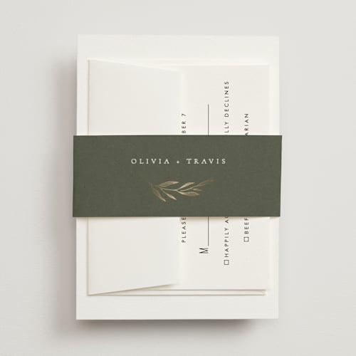 This is a moss belly bands with foil pressed by Kelly Schmidt called leaves printing on signature text in belly band