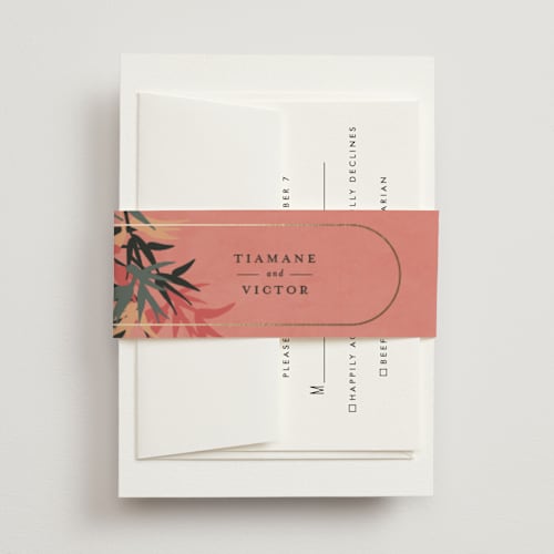 This is a coral belly bands with foil pressed by Julie Hebert called birds of paradise printing on signature text in belly band