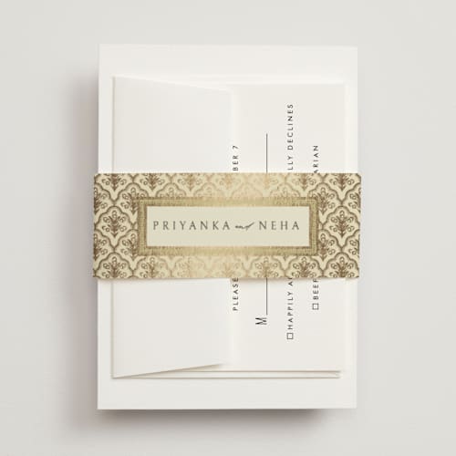 This is a marigold belly bands with foil pressed by Pati Cascino called aatreya printing on signature text in belly band