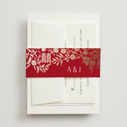 This is a ruby belly bands with foil pressed by Yaling Hou Suzuki called garden vines printing on signature text in belly band